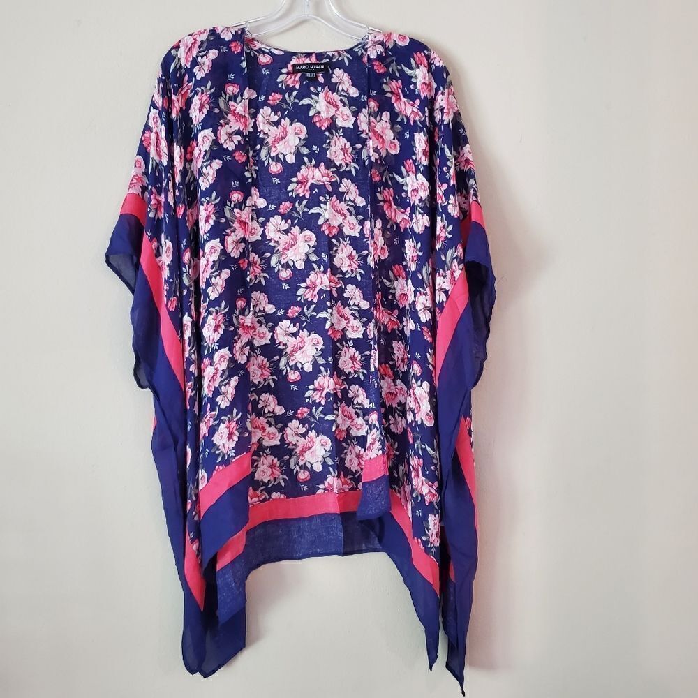 MARIO SERRANI Made in Italy Women's Kimono One Size Blue Floral Print Lagenlook